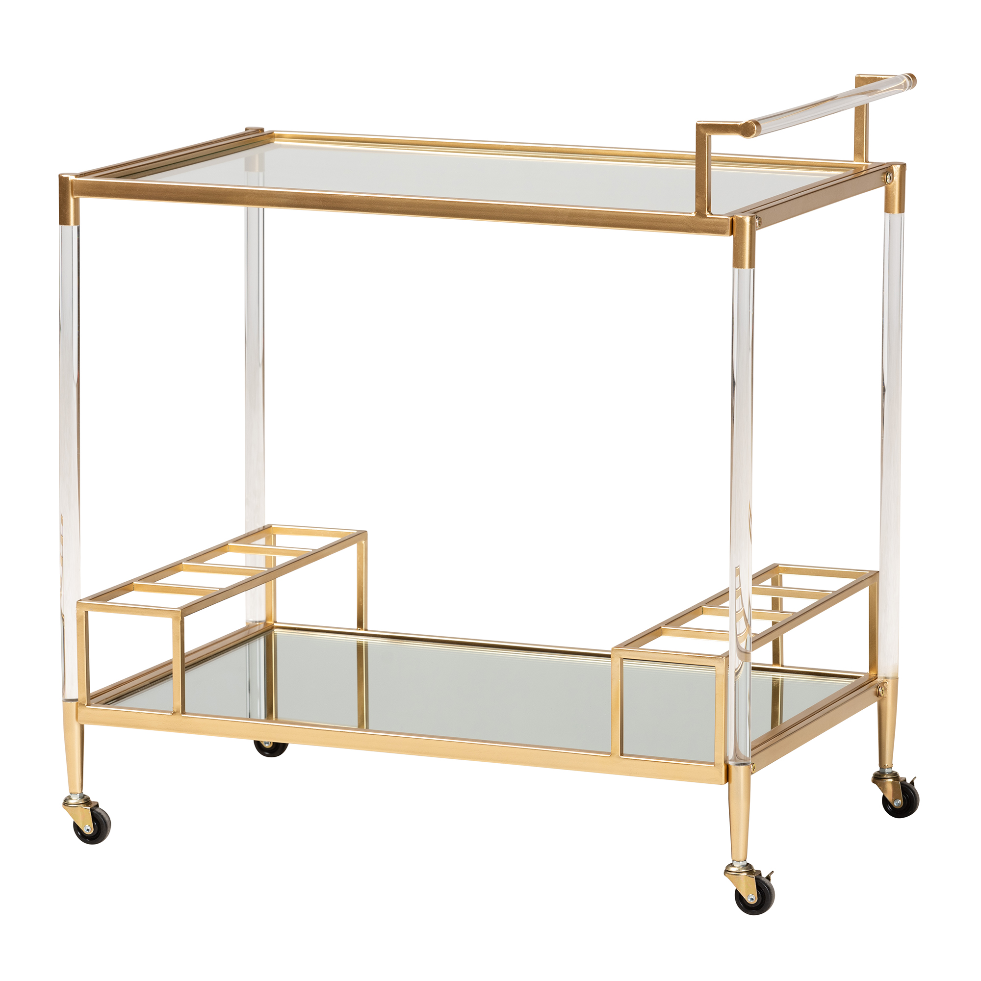 Baxton Studio Rosalina Contemporary Glam and Luxe Gold Metal and Mirrored Glass Wine Cart
